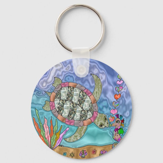 Llavero Psicodelia Mar Turtle Seahorse Art (Anverso)