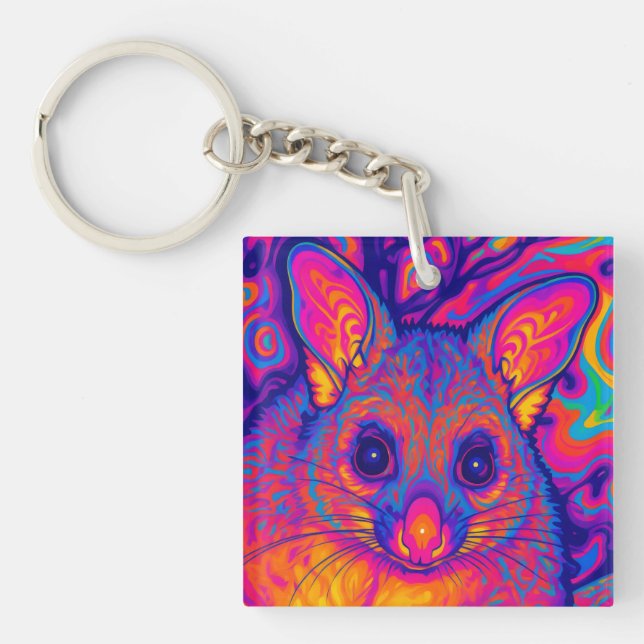 Llavero psicodélico possum de cola de arbusto australiano (Frente)