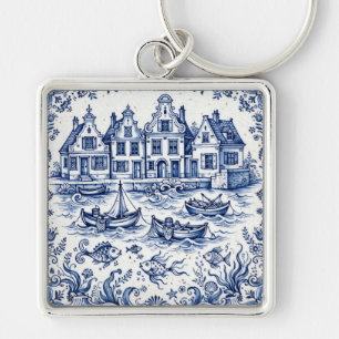 Llavero Pueblo de Delft y puerto de pesca Cobalto Azul Bla