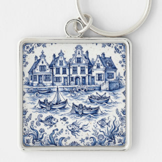 Llavero Pueblo de Delft y puerto de pesca Cobalto Azul Bla