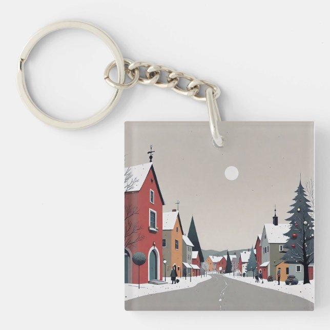 Llavero Pueblo de nieve, decorado para Navidades - Keychai (Frente)