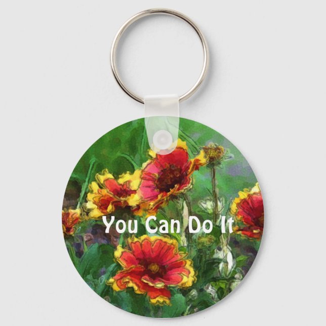 Llavero Puede Hacerlo Daisy Flowers Motivational Keychain (Anverso)