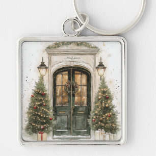 Llavero Puerta de Brownstone elegante de Navidad