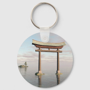 Llavero Puerta Torii flotante japonesa en un santuario sin