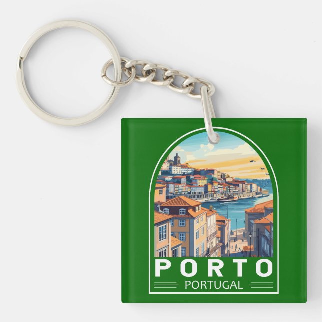 Llavero Puerto Portugal Emblema de arte de viajes (Frente)