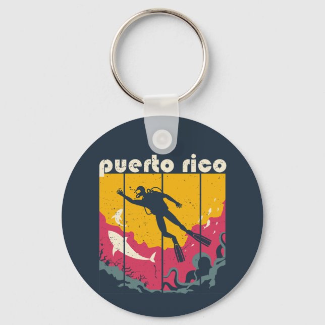 Llavero Puerto Rico Viejo Retro Buceo Guay Scuba Diver (Anverso)