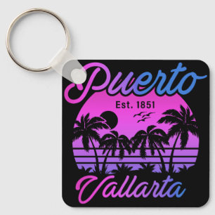 Llavero Puerto Vallarta Retro Sunset 80 Palm Trees