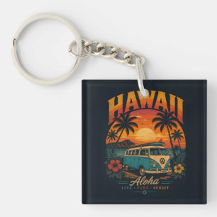 Llavero Puesta de sol hawaiana vintage palmeras tabla de s