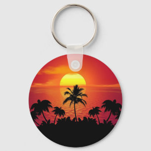Llavero Puesta de sol tropical palmeras silueta playa