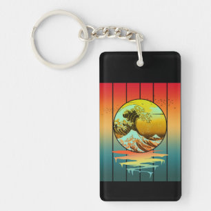 Llavero Puesta de sol vintage ola japonesa de Kanagawa océ