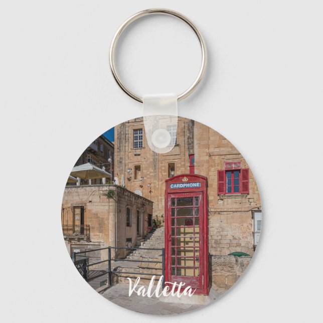 Llavero Puesto de teléfono rojo en La Valeta Malta (Anverso)