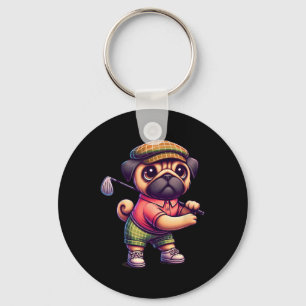Llavero Pug Adorable Jugando Golf Golfista Deporte Hombres