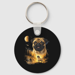 Llavero Pug Aullando a La Luna Vintage 90s Perro Divertido