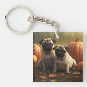 Llavero Pug Cachorro Delicia de Otoño Calabaza