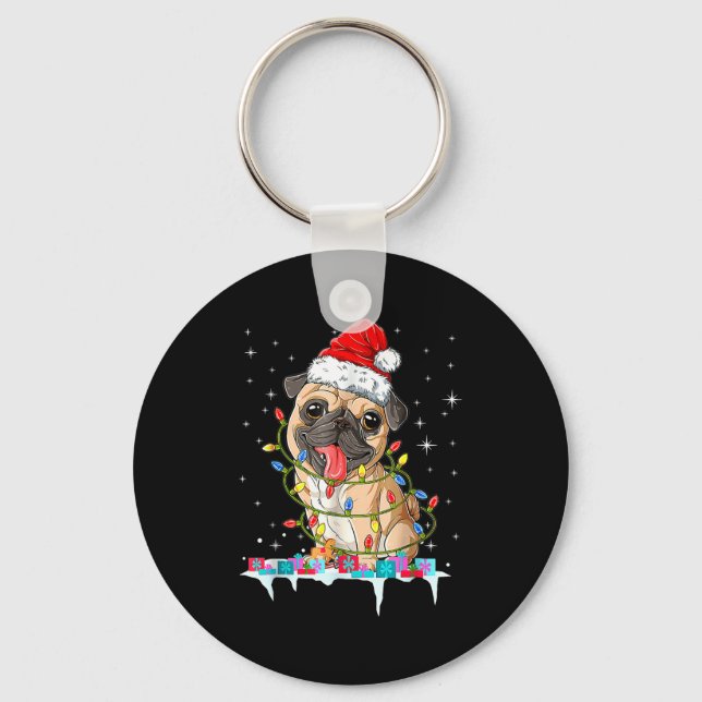 Llavero Pug Christmas Tree Lights Santa Dog Xmas  (Anverso)