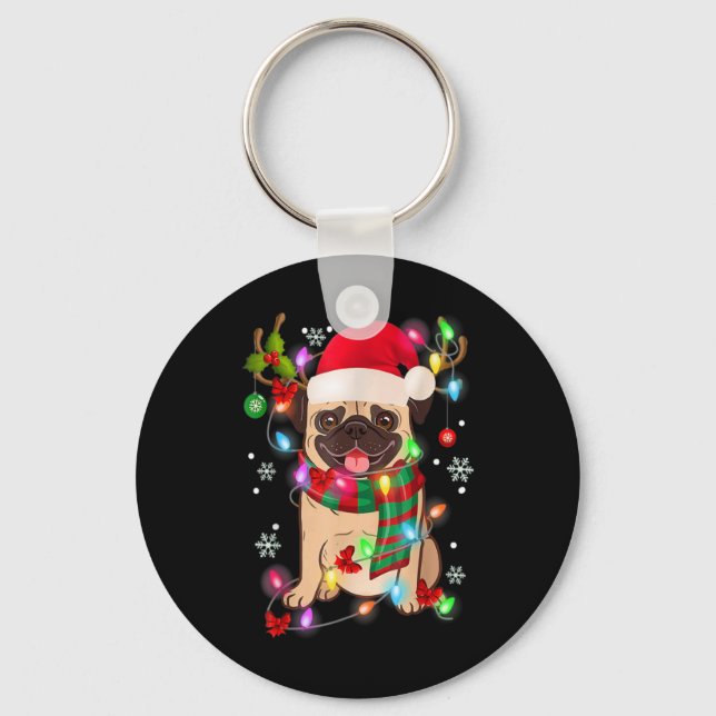 Llavero Pug Christmas Tree Lights Santa Dog Xmas Boys Pugm (Anverso)