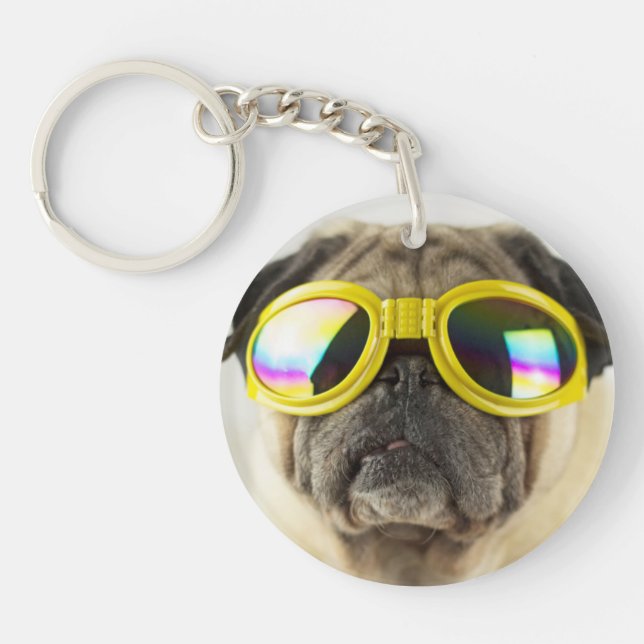 Llavero Pug con gafas (Frente)