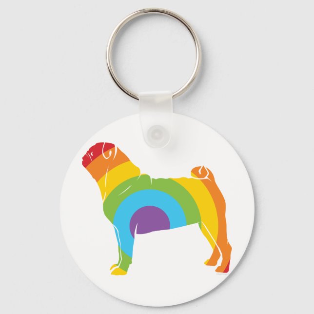 Llavero ¡Pug Conexión Arcoiris! (Anverso)