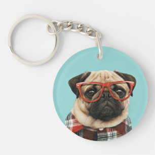 Llavero Pug de la camiseta de plástico