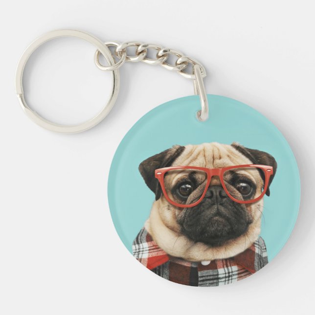 Llavero Pug de la camiseta de plástico (Frente)