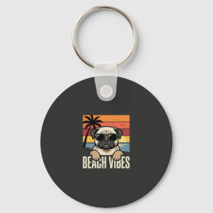 Llavero Pug de Perro Vibraciones de la Playa Puesta del So