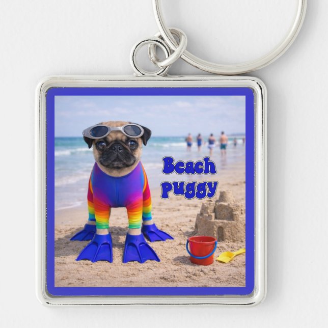 Llavero Pug de Playa (Frente)