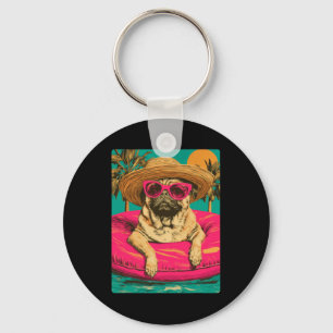 Llavero Pug de verano con gafas de sol Perro lindo Piscina