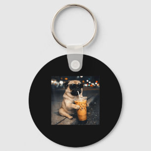 Llavero Pug divertido bebiendo café helado meme de perro l