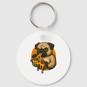 Llavero Pug divertido con pizza comida italiana caricatura