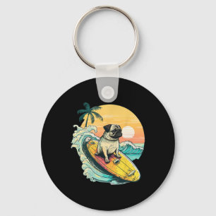 Llavero Pug Divertido Surfando en la Playa Amante de las M