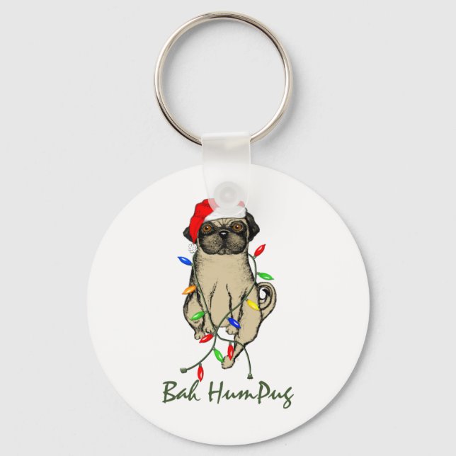 Llavero Pug Dog Bah Humpug Navidades graciosos (Anverso)