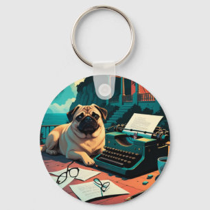 Llavero Pug Dog caballero vintage