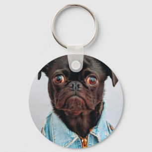 Llavero Pug en Denim Jackey lindo cachorro de perro adorab