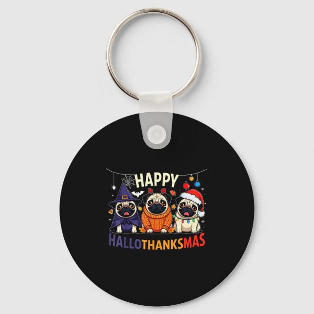 Llavero Pug Halloween Thanksgiving Christmas Happy Halloth (Anverso)