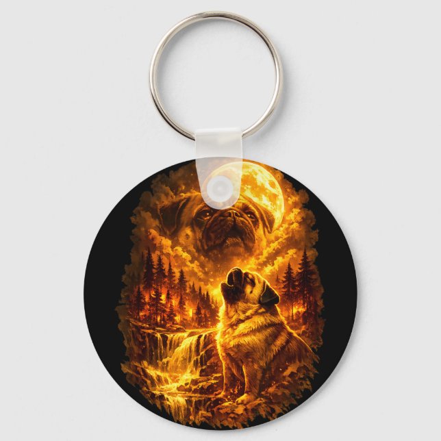 Llavero Pug howling at moon dramatic full moon  (Anverso)