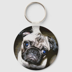 Llavero pug lindo de ojos azules