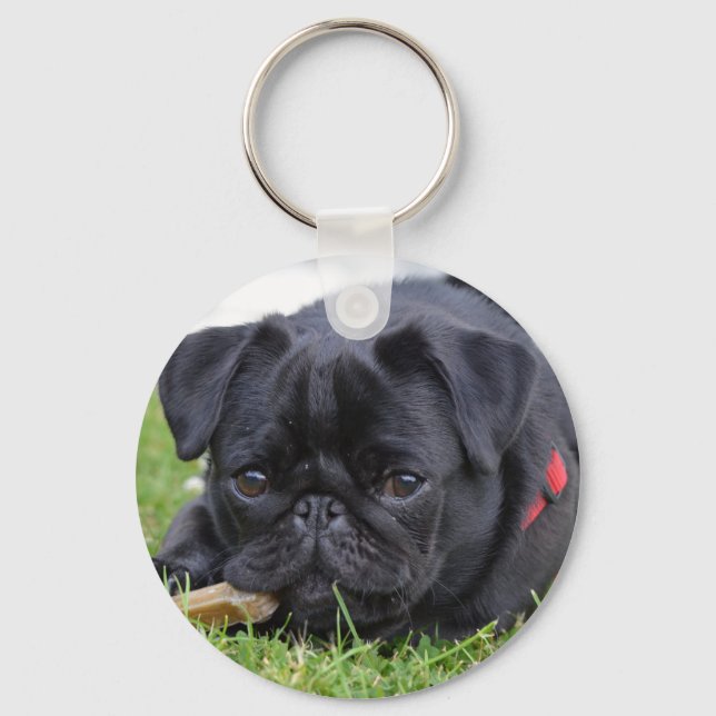 Llavero pug negro acostado (Anverso)