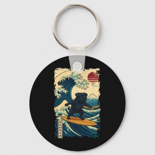 Llavero Pug negro Ola japonesa de Kanagawa Surf Japon Mama