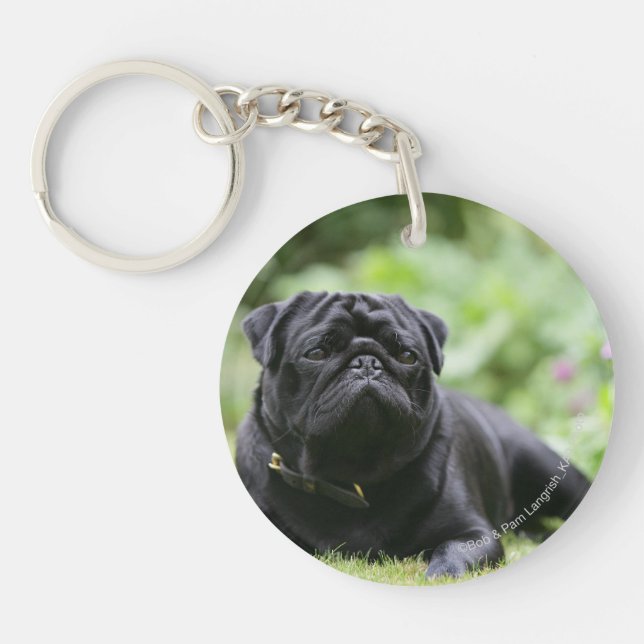 Llavero Pug negro tumbado (Frente)