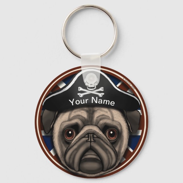 Llavero Pug Pirata (Anverso)