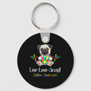 Llavero Pug Puzzle Piece Live Love Acepta Autismo Concienc