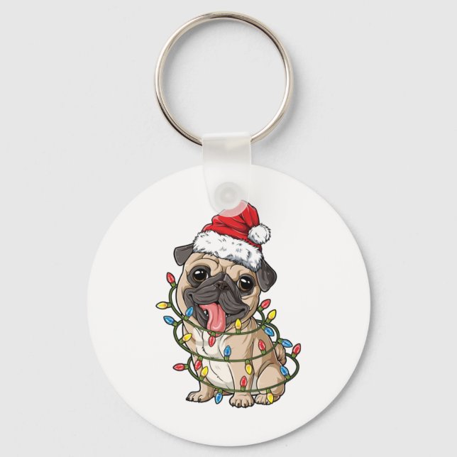 Llavero Pug Santa Christmas Tree Lights Xmas Boys Pugmas D (Anverso)