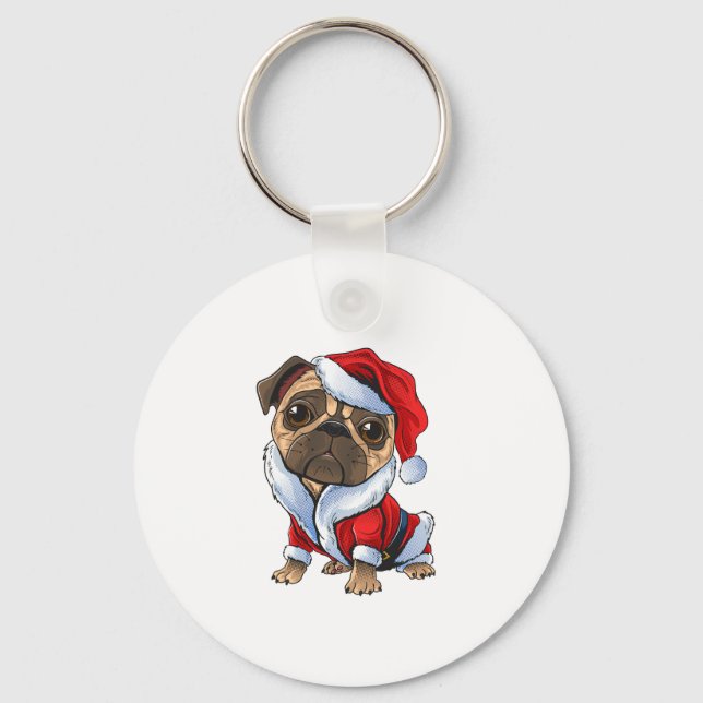 Llavero Pug Santa Navidades de disfraces Pajama Cute Perro (Anverso)