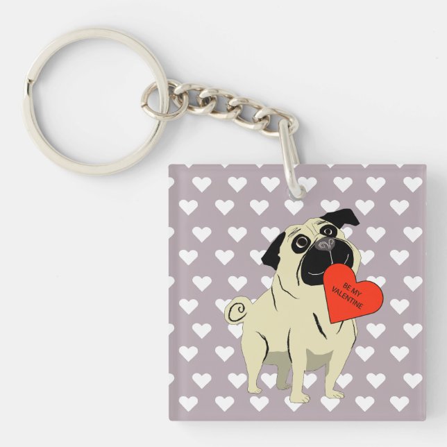 Llavero Pug sé mi San Valentín (Frente)