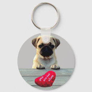 Llavero Pug Wishing Happy Valentine's Day Heart keychain