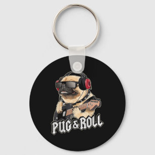 Llavero Pug Y Rollo Cute Rockstar Guitarra Rockin Music Si