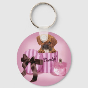 Llavero Puggle en caja redonda rayada