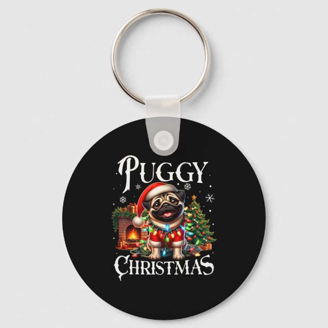 Llavero Puggy Christmas Pug Xmas Pug Santa Claus Pug  (Anverso)
