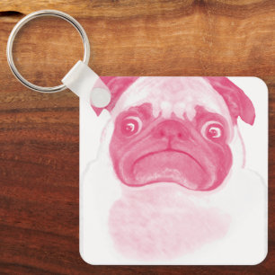 Llavero Puggy gruñón rosa personalizado