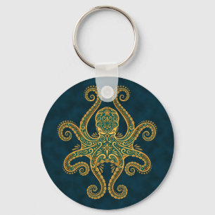 Llavero Pulpo azul de oro complejo